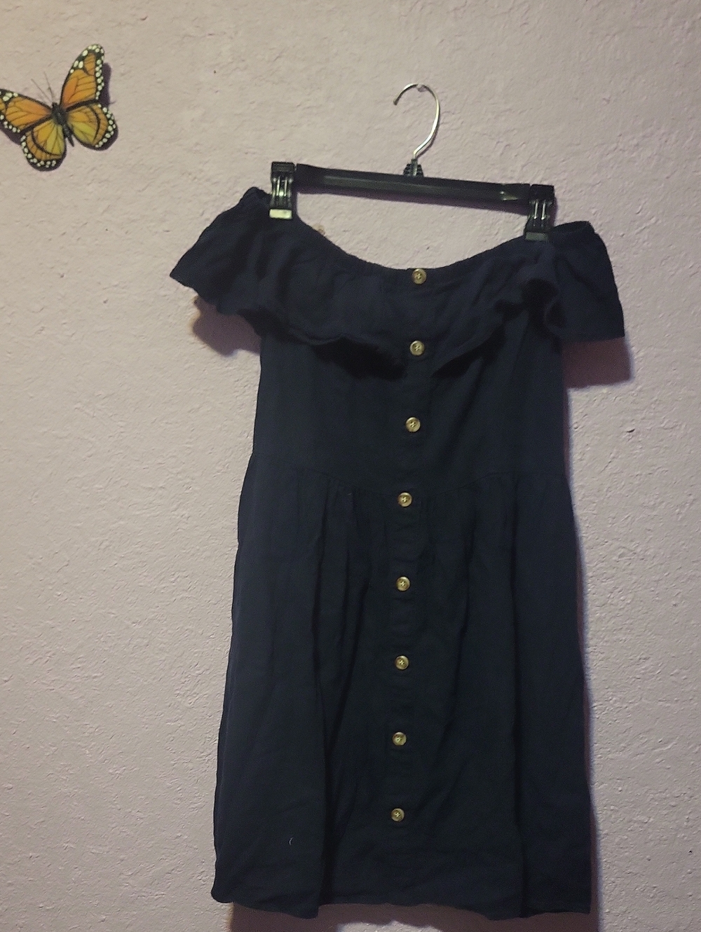 Gianni Bini Navy Off The Shoulder Button-Front Dress
